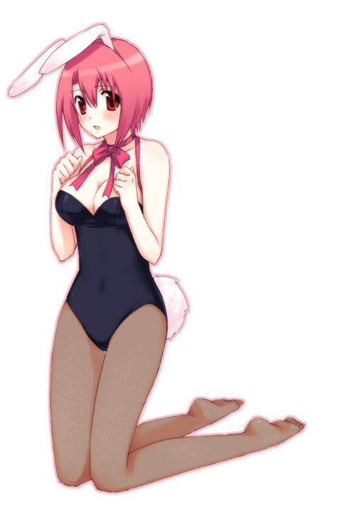 usashiro mani, original, animal ears, fake animal ears, feet, kneeling, leotard, pantyhose, playboy bunny, rabbit ears, solo