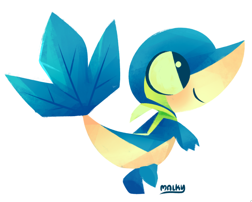 malky (malkshake), snivy, nintendo, pokemon, commentary request, alternate color, black eyes, closed mouth, from side, full body, gen 5 pokemon, no humans, pokemon (creature), pokemon focus, signature, simple background, smile, solo, white background