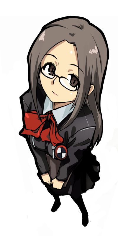 michael f91, fushimi chihiro, atlus, persona, persona 3, bow, bowtie, glasses, perspective, school uniform, serafuku, solo