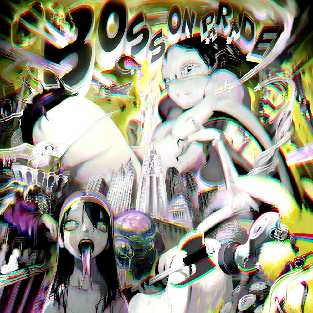 tokiya, 2girls, 3d glasses, anaglyph, chromatic aberration, forked tongue, loli, multiple girls, open mouth, teeth, tongue, tongue out, what