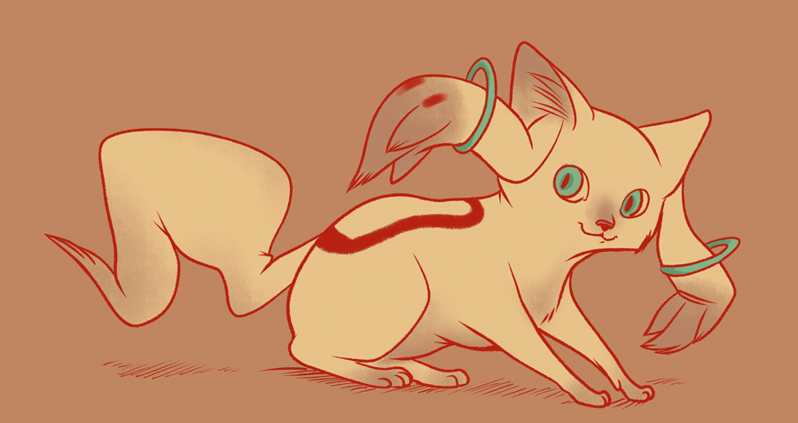 malky (malkshake), kyubey, mahou shoujo madoka magica, commentary, english commentary, alternate species, animal focus, cat, full body, limited palette, looking at viewer, no humans, simple background, smile, solo