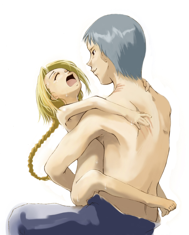 kyoutarou, suzuki kyoutarou, original, 1boy, 1girl, barefoot, braid, closed eyes, hetero, leg lock, loli, open mouth, sex, white background
