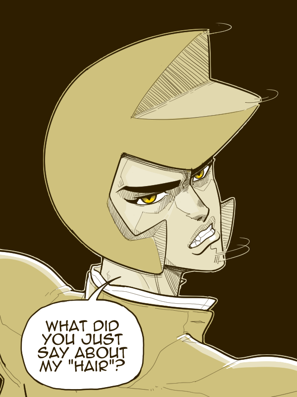 discount-supervillain, yellow diamond (steven universe), diamond wa kudakenai, jojo no kimyou na bouken, steven universe, 1girl, araki hirohiko (style), blonde hair, colored skin, diamond (species) (steven universe), looking at viewer, short hair, simple background, speech bubble, tomboy, yellow eyes, yellow skin