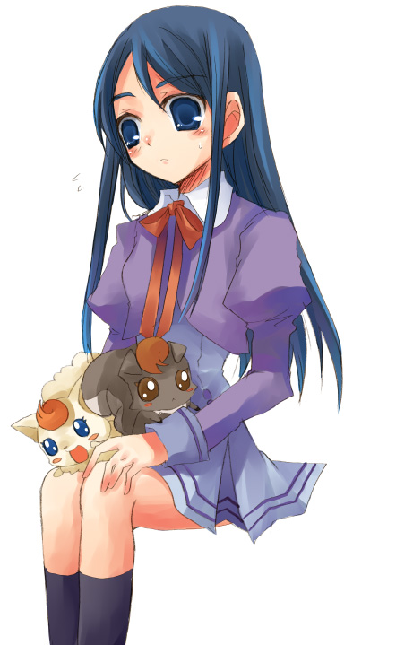suzushiro kurumi, coco (precure 5), coco (yes! precure 5), minazuki karen, nuts (yes! precure 5), precure, yes! precure 5, 00s, 1girl, blue eyes, blue hair, long hair, purple skirt, school uniform, serafuku, skirt, socks