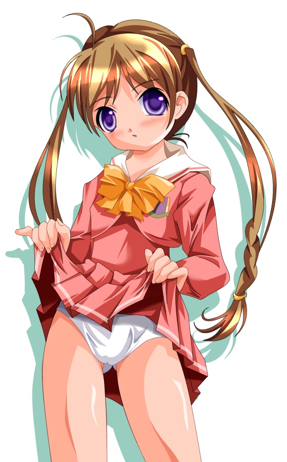 ktman, blue eyes, clothes lift, lifting own clothes, long hair, panties, school uniform, serafuku, skirt, skirt lift, twintails, underwear