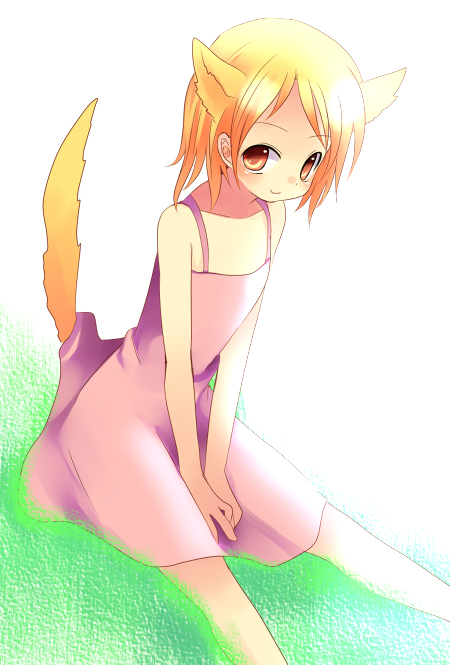 subaru (yachika), takano miyo, tanashi miyoko, higurashi no naku koro ni, 00s, 1girl, animal ears, blonde hair, dress, female focus, fox ears, short hair, solo, tail, yellow eyes