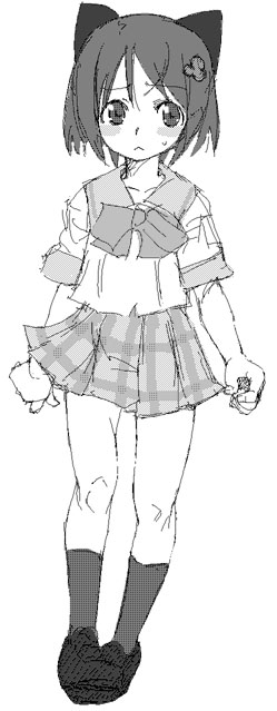 satou atsuki, inamori mika, gakuen utopia manabi straight!, 00s, greyscale, monochrome, school uniform, serafuku, sketch, solo