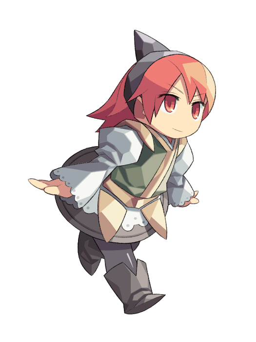 itsumo nokoru, refia, final fantasy, final fantasy iii, square enix, archived source, 1girl, anime coloring, ankle boots, black hair, black hairband, boots, deformed, evoker, evoker (final fantasy), full body, green vest, grey boots, grey leggings, grey skirt, hairband, juliet sleeves, lace-trimmed sleeves, lace trim, leggings, long sleeves, no nose, orange eyes, orange hair, puffy sleeves, running, simple background, skirt, sleeves past wrists, smile, solo, vest, white background, wide sleeves