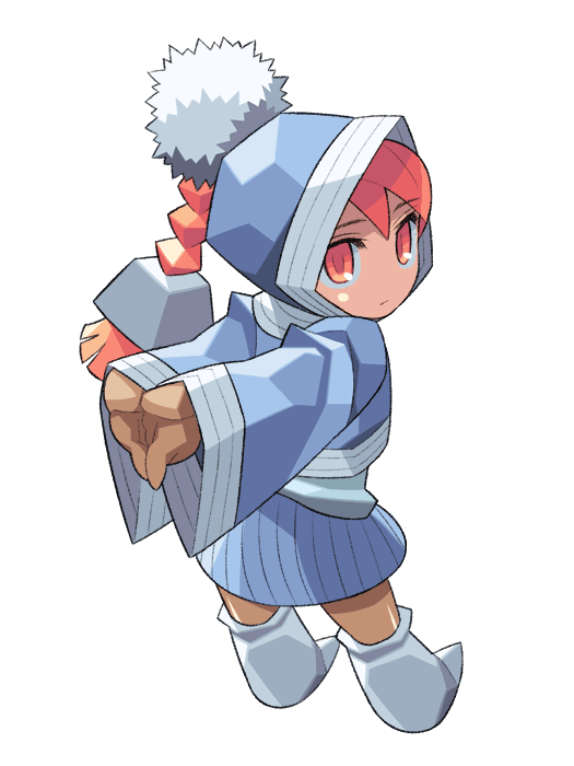 itsumo nokoru, geomancer (final fantasy), refia, final fantasy, final fantasy iii, square enix, archived source, 1girl, anime coloring, aqua hat, aqua hood, aqua jacket, aqua shirt, aqua skirt, aqua sleeves, arms behind back, blue skirt, blunt bangs, boots, braid, braided ponytail, brown gloves, brown leggings, closed mouth, cropped jacket, deformed, full body, gloves, grey boots, hat, hood, hood up, hooded jacket, jacket, leggings, long sleeves, no nose, orange eyes, orange hair, pom pom (clothes), ponytail, shirt, simple background, skirt, solo, stretching, white background, wide sleeves