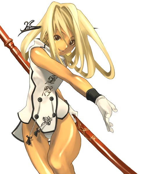 nagi ryou, tagme, 1girl, blonde hair, female focus, gloves, solo, staff