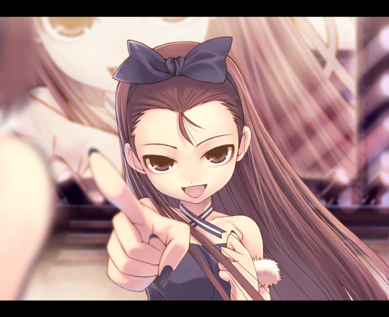 tasaka shinnosuke, minase iori, idolmaster, idolmaster (classic), idolmaster 1, 00s, 1girl, cute & girly (idolmaster), female focus, foreshortening, letterboxed, pointing, solo