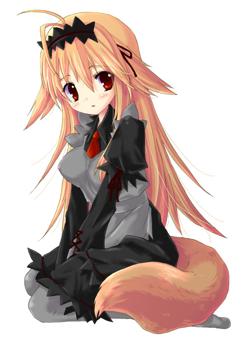 haruno ichigo, tagme, animal ears, fox ears, maid, solo, tail