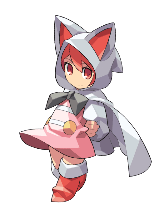 itsumo nokoru, devout, refia, final fantasy, final fantasy iii, square enix, archived source, 1girl, animal ear hood, animal ears, anime coloring, arms behind back, black bow, boots, bow, buttons, cat ears, cloak, crossed arms, deformed, dress, fake animal ears, full body, gold buttons, hair between eyes, hood, hood up, hooded cloak, knee boots, long sleeves, looking at viewer, no nose, orange eyes, orange hair, pink dress, red boots, short dress, simple background, smile, solo, standing, white background, white cloak, white hood, white sleeves