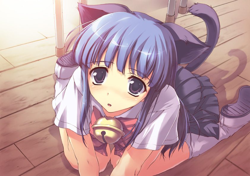 tomose shunsaku, furude rika, higurashi no naku koro ni, 00s, animal ears, bell, cat ears, cat tail, jingle bell, solo, tail