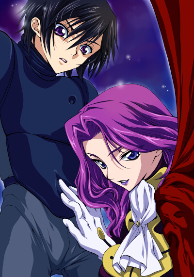 iyou, mizuno poppo, poppo, cornelia li britannia, lelouch vi britannia, code geass, uniform, 00s, 1boy, 1girl, brother and sister, gloves, purple eyes, purple hair, siblings