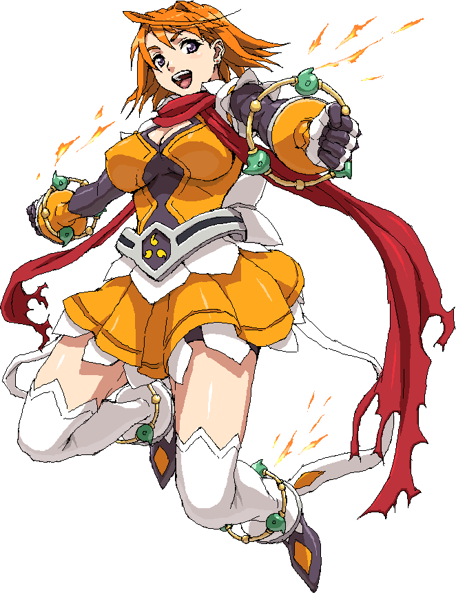 nigou, tokiha mai, my-otome, 00s, 1girl, bow, female focus, miniskirt, open mouth, orange hair, orange shirt, red scarf, scarf, shirt, skirt, solo, thighhighs, zettai ryouiki