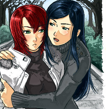 jango-joe, juliet nao zhang, kuga natsuki, lang, natsuki kruger, yuuki nao, my-hime, my-otome, lowres, 00s, hug, hug from behind, yuri