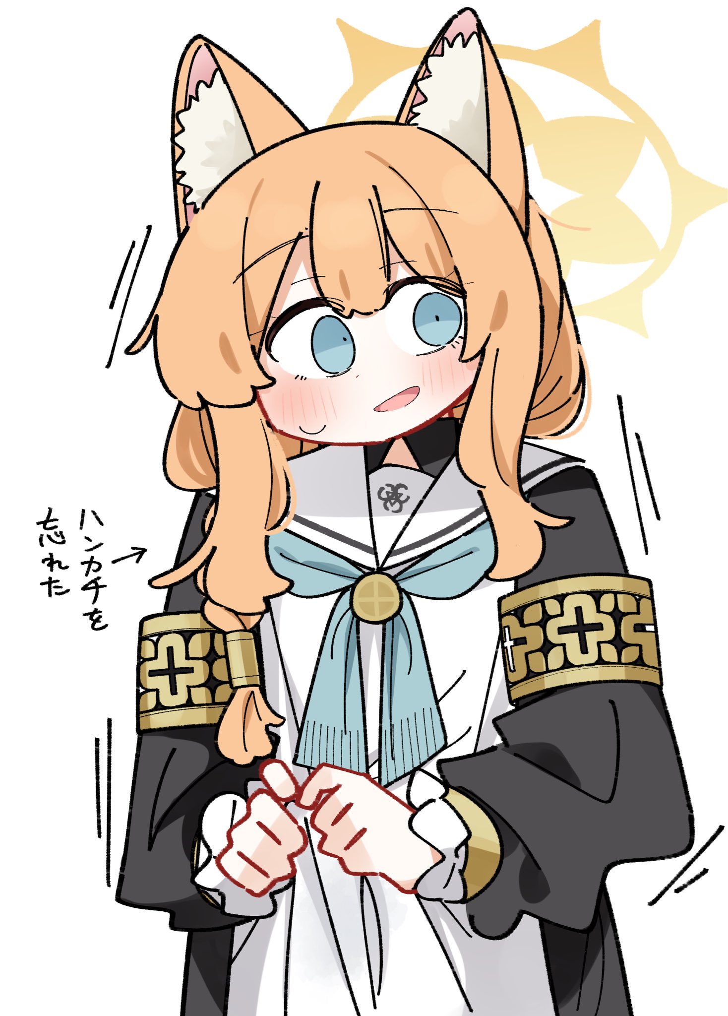 dash b, mari (blue archive), blue archive, highres, 1girl, animal ears, blonde hair, blue eyes, blush, flat chest, halo, long hair, nun, simple background, solo, upper body, white background, yellow halo