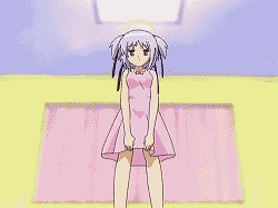 mitsukai dokuro, bokusatsu tenshi dokuro-chan, animated, animated gif, anime screenshot, lowres, 00s, 1girl, angel, breasts, clothes lift, dress, dress lift, female focus, indoors, no bra, panties, presenting, print panties, short twintails, skirt, skirt lift, small breasts, solo, standing, twintails, underboob, underwear, undressing, white panties
