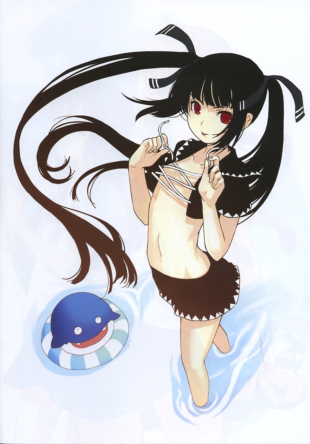 h2so4, cadie (pangya), dolfini (pangya), kooh (pangya), pangya, highres, black hair, flat chest, skirt, solo, water