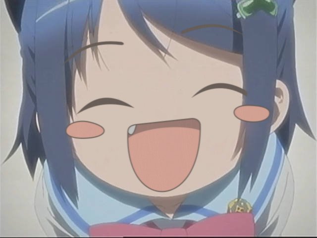 inamori mika, waha, yamato suzuran, gakuen utopia manabi straight!, suigetsu, anime screenshot, 00s, 1girl, crossover, fang, female focus, school uniform, serafuku, solo