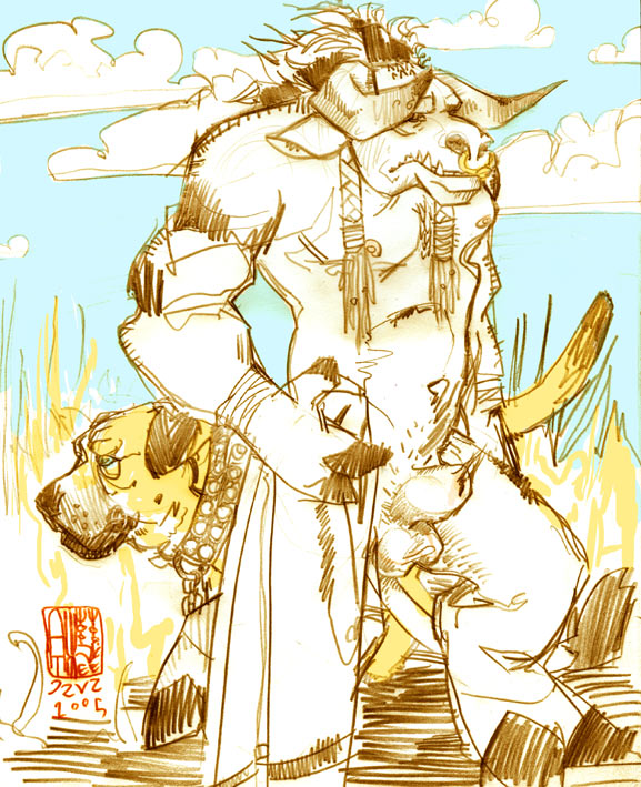 warcraft, world of warcraft, braid, dog, hooves, horns, penis, sketch, tail, tauren (warcraft)