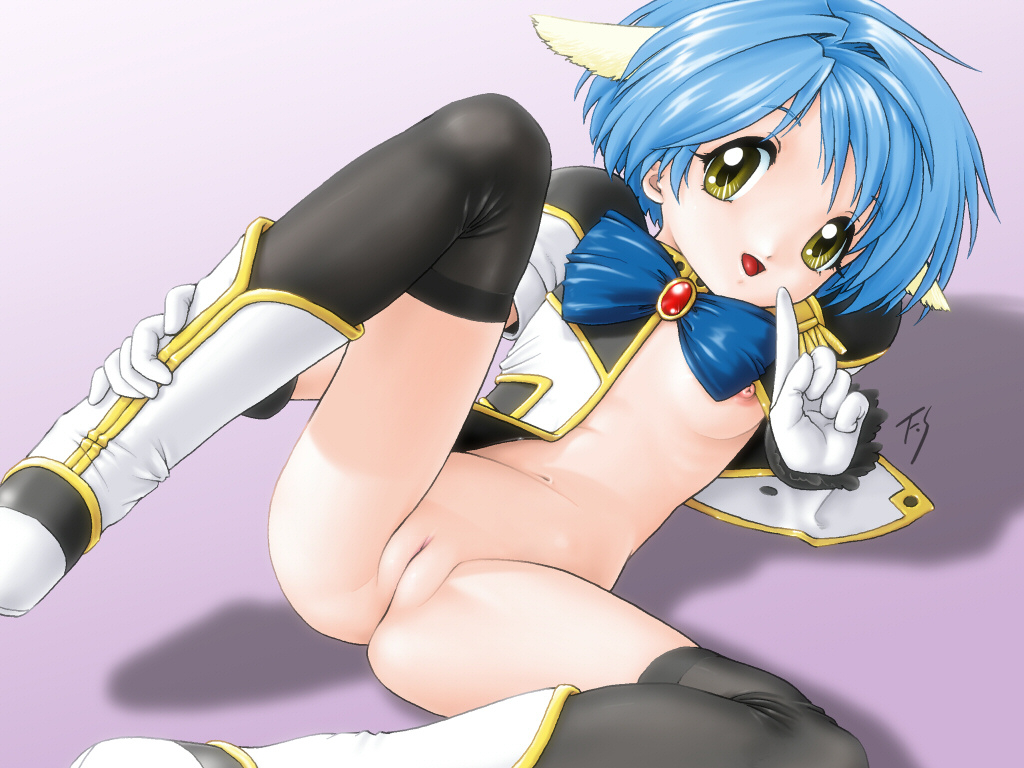 fuji shinobu, mint blancmanche, broccoli (company), galaxy angel, non-web source, 00s, 1girl, animal ears, blue hair, breasts, cleft of venus, fat mons, female focus, loli, nipples, pussy, small breasts, solo, thighhighs, uncensored, yellow eyes