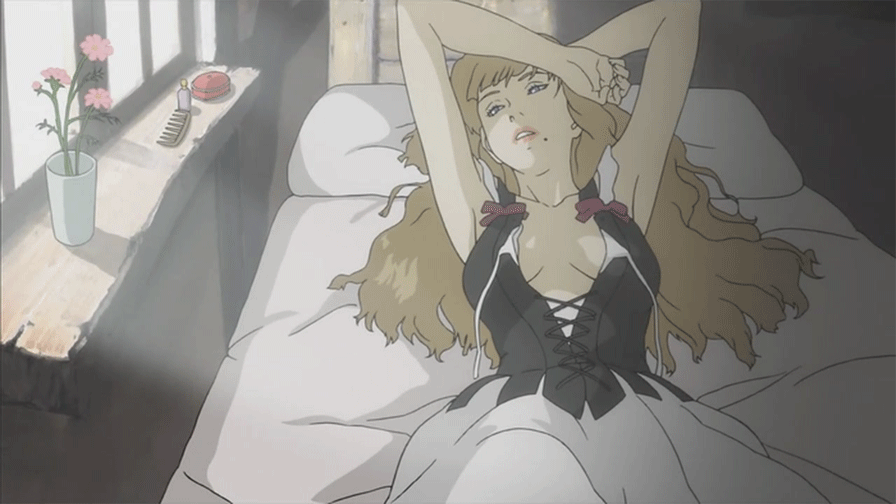 lorenza, le chevalier d'eon, animated, animated gif, non-web source, armpits, blonde hair, blue eyes, open clothes, open shirt, shirt, solo