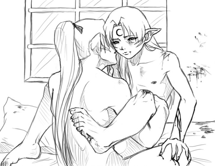zyephen, inu no taisho, sesshoumaru, inuyasha, 2boys, abuse, anal, bed, blood, boy rape, father and son, incest, male focus, male penetrated, monochrome, multiple boys, ponytail, rape, shota, yaoi