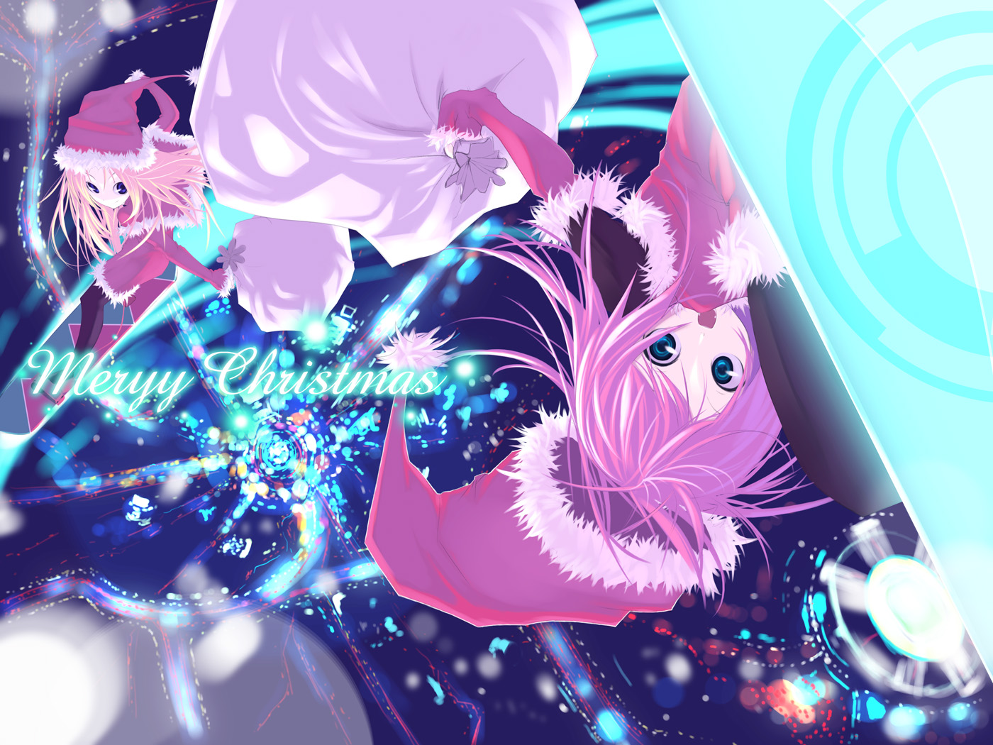 senmu (senmudayo), original, tagme, 2girls, christmas, multiple girls, santa costume, surfboard