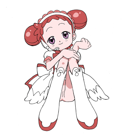 harukaze doremi, ojamajo doremi, non-web source, tagme, 1girl, female focus, loli, no panties, pussy, red hair, simple background, solo, white background