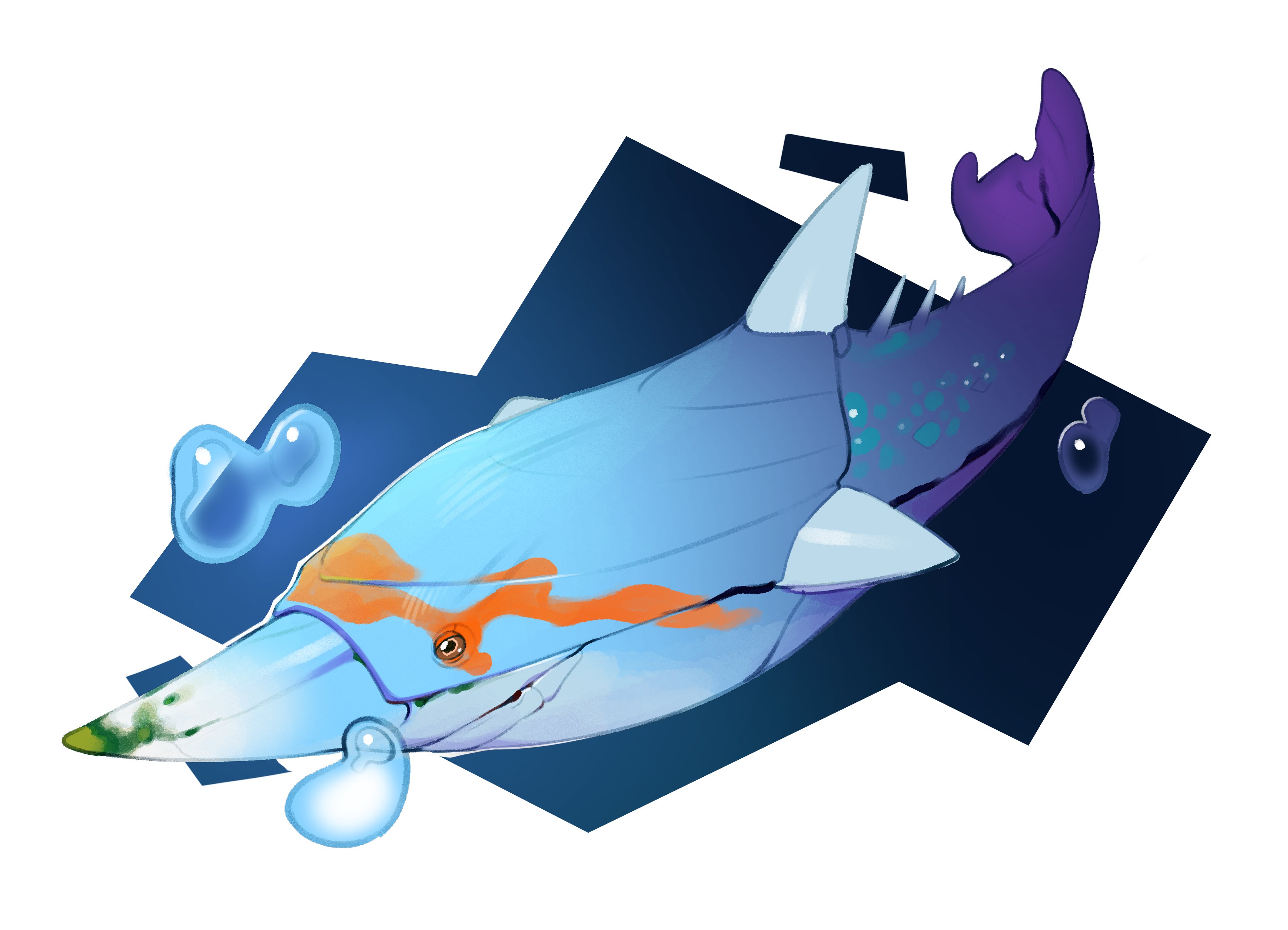combos & doodles, original, absurdres, highres, air bubble, animal focus, bubble, pteraspis, solo, white background