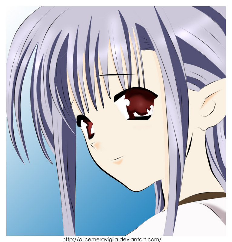 nerine, shuffle!, non-web source, 00s, 1girl, female focus, gradient background, purple hair, red eyes, solo