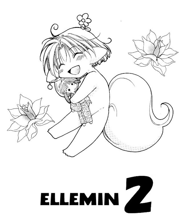 mizuno tooko, mizuno touko (gekkyuugi), ellemin, elle to takara, non-web source, 1boy, character name, child, greyscale, male focus, monochrome, pet play, rabbit, solo, toy, wolf