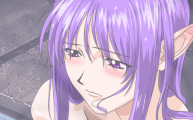 julietta, viper (series), viper rsr, screencap, animated, animated gif, non-web source, 1girl, bath, bathing, blush, close-up, elf, female focus, long hair, pointy ears, purple eyes, purple hair, sad, solo, steam