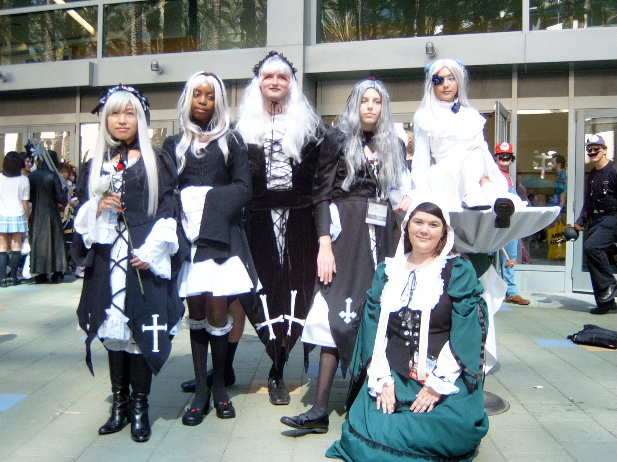 barasuishou, mario, souseiseki, suigintou, suiseiseki, waluigi, mario (series), nintendo, rozen maiden, cosplay photo, highres, non-web source, photo (medium), 6+girls, asian, cosplay, dark-skinned female, dark skin, keyblade, multiple girls