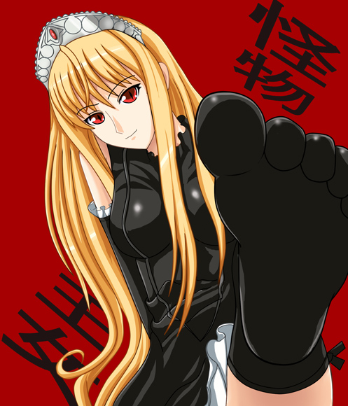 ews, hime (kaibutsu oujo), kaibutsu oujo, 00s, blonde hair, feet, red eyes, solo, thighhighs, tiara