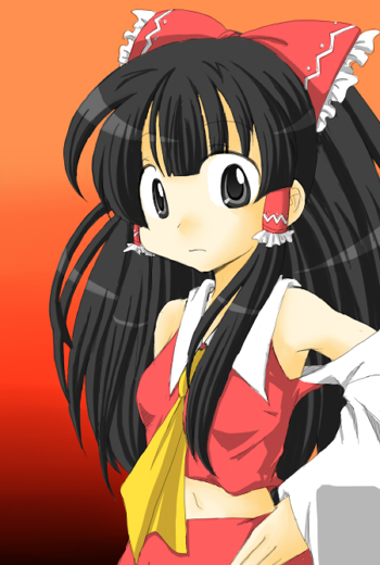 mazuko (pappen), hakurei reimu, touhou, bad id, bad pixiv id, 1girl, black hair, female focus, japanese clothes, miko, solo