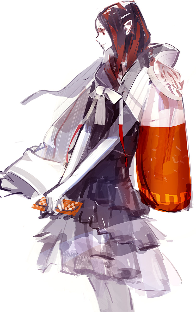 panamaman, highres, tagme, black hair, dress, red eyes, solo