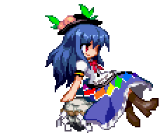 hinanawi tenshi, touhou, animated, animated gif, lowres, non-web source, 1girl, female focus, full body, kaname-ishi, pixel art, rope, shide, shimenawa, solo, spinning, transparent background