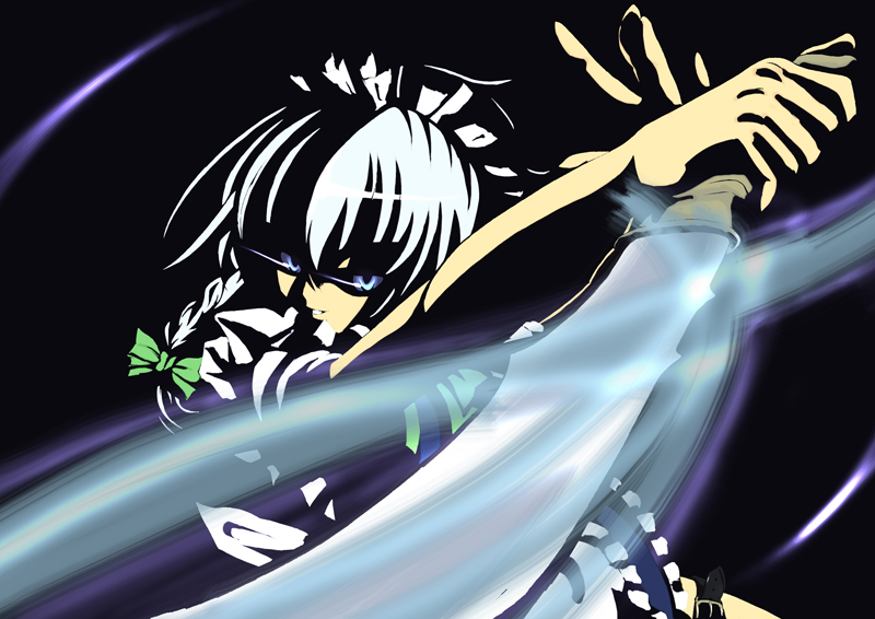 tsuttsu, izayoi sakuya, touhou, bad id, bad pixiv id, 1girl, female focus, maid, ribbon, short hair, solo