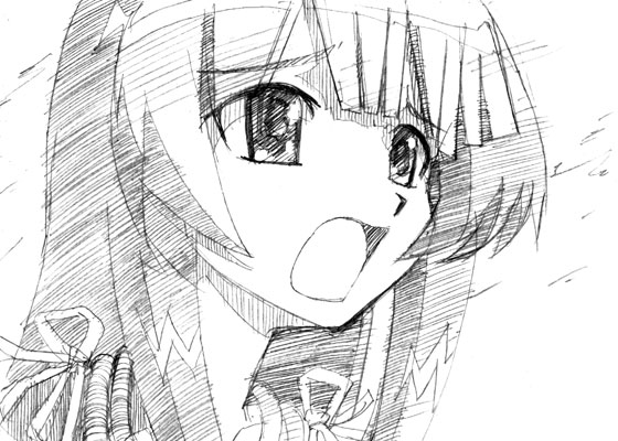 gofu, seto sun, seto no hanayome, traditional media, 00s, greyscale, monochrome, sketch, solo