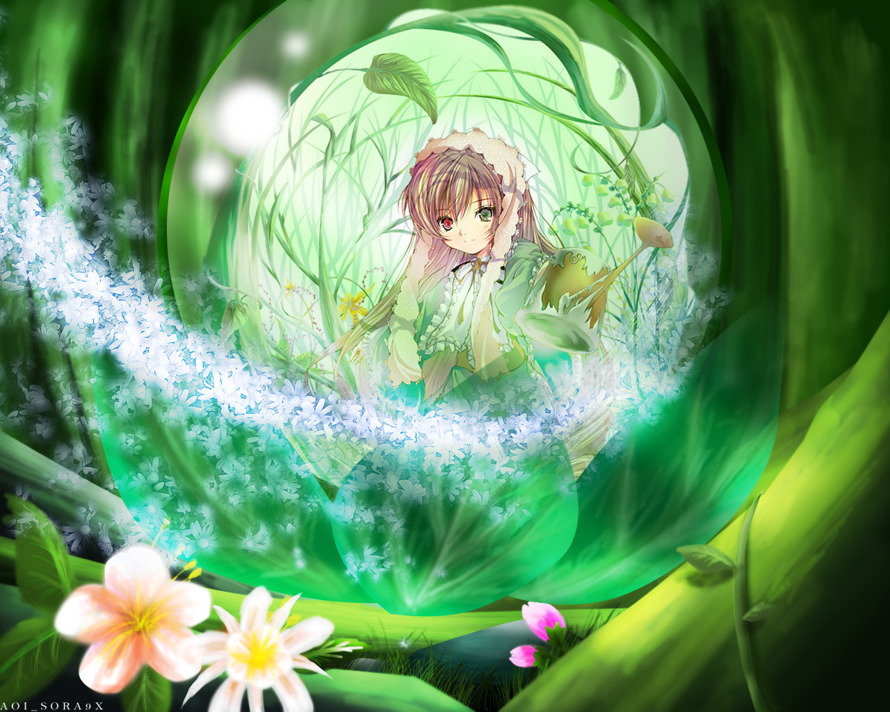suiseiseki, rozen maiden, bad id, bad pixiv id, tagme, 00s, brown hair, flower, long hair, solo