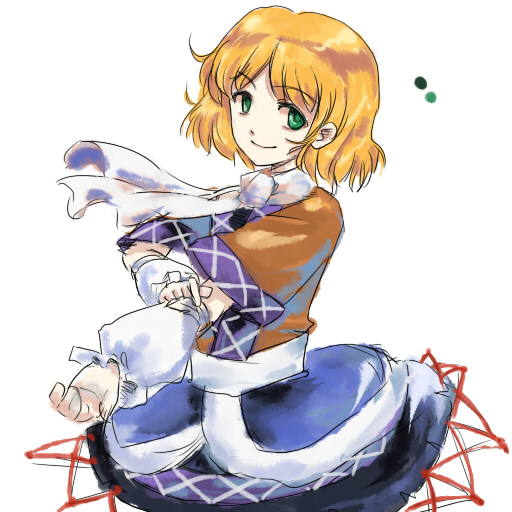 myau, mizuhashi parsee, touhou, 1girl, blonde hair, female focus, short hair, simple background, solo, white background