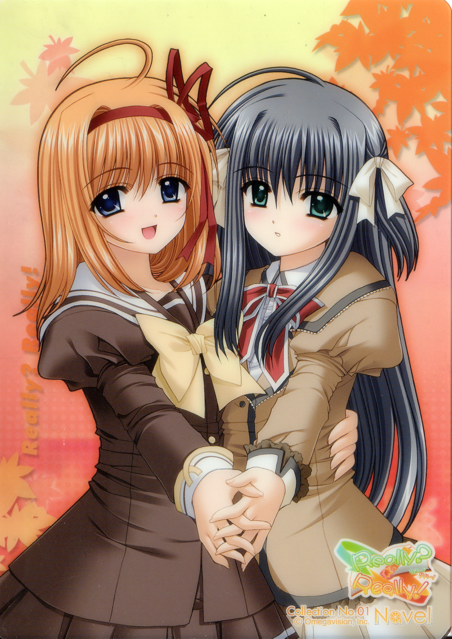 nishimata aoi, fuyou kaede, yae sakura, really? really!, shuffle!, highres, official art, scan, 00s, 2girls, autumn, fall, multiple girls