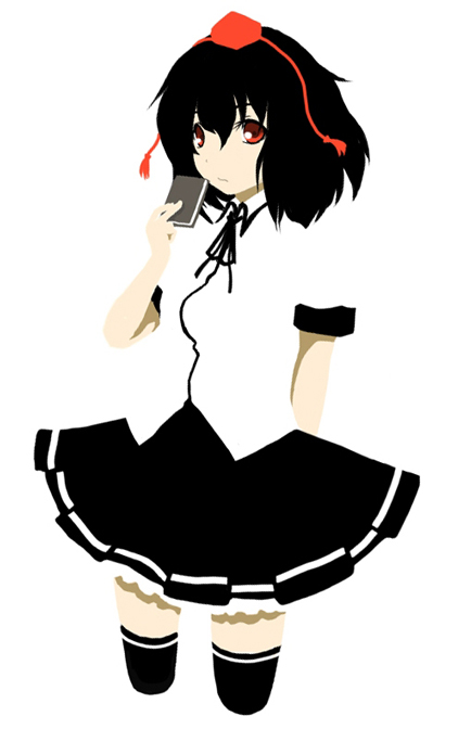 kinsenka, shameimaru aya, touhou, 1girl, aprilrain, female focus, flat color, hat, no lineart, red hat, simple background, solo, thighhighs, white background