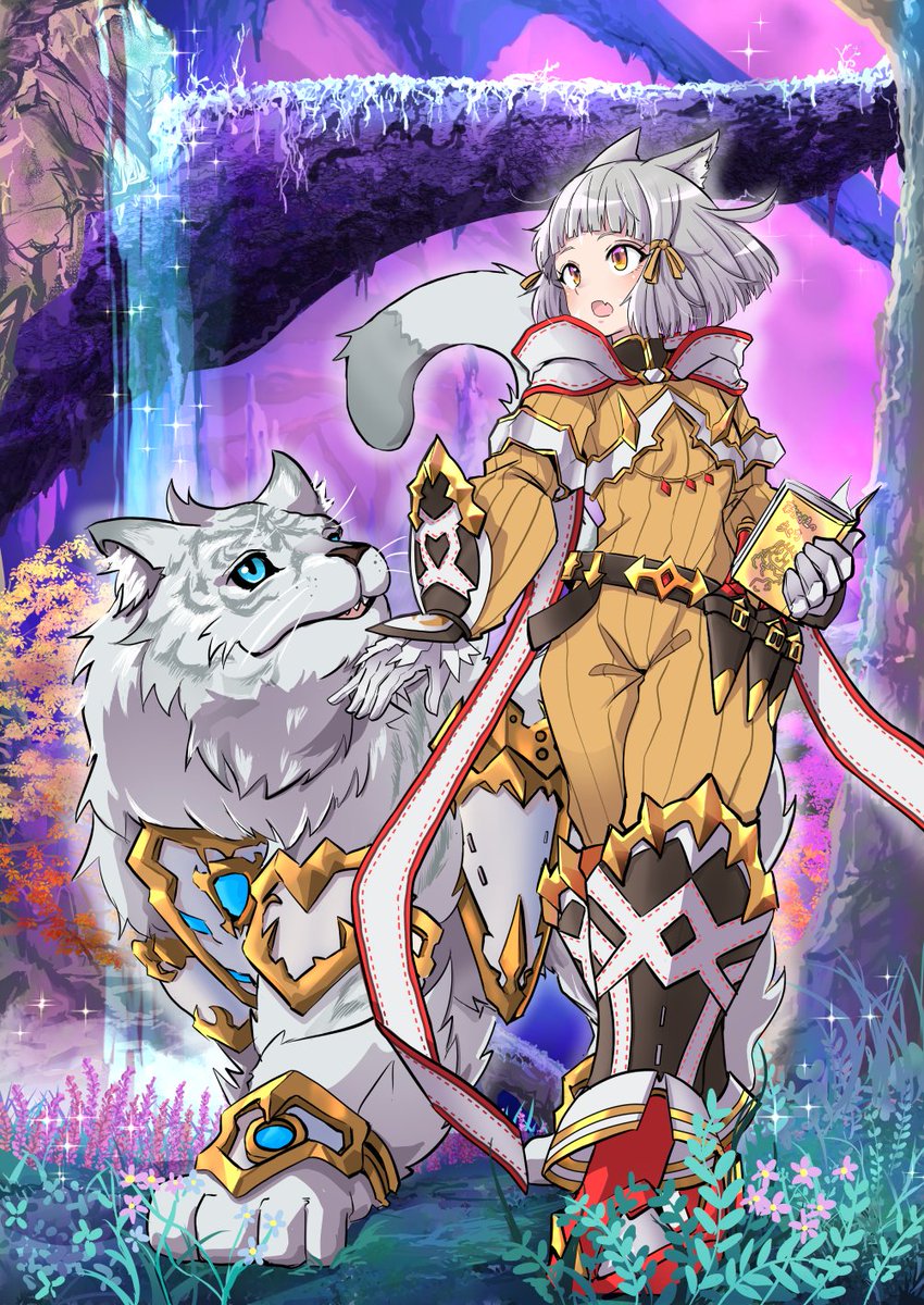 sofusan1526, nia (xenoblade), xenoblade chronicles (series), xenoblade chronicles 2, 1girl, animal ears, cat ears, cat girl, grey hair, yellow eyes