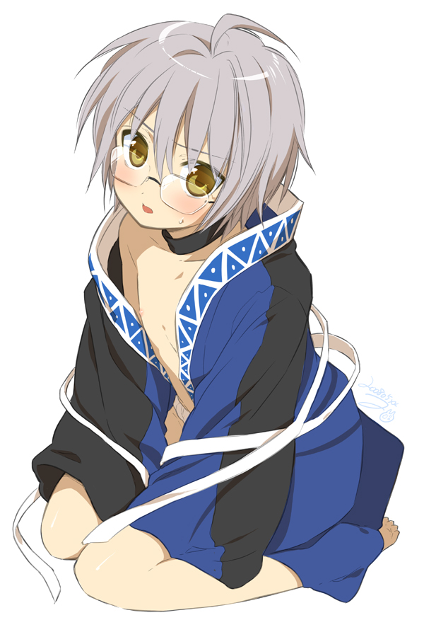zekkyou (h9s9), morichika rinnosuke, curiosities of lotus asia, touhou, bad id, bad pixiv id, 1boy, fundoshi, glasses, japanese clothes, male focus, short hair, shota, solo
