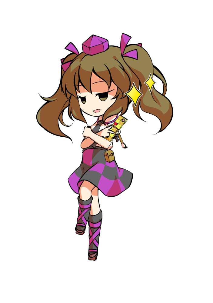 dairi, himekaidou hatate, touhou, commentary request, large variant set, variant set, 1girl, black necktie, black socks, brown hair, cellphone, checkered clothes, checkered skirt, chibi, chibi only, flip phone, full body, geta, hat, holding, holding phone, long hair, necktie, phone, purple hat, shirt, skirt, socks, solo, tachi-e, tengu-geta, tokin hat, transparent background, twintails, white shirt