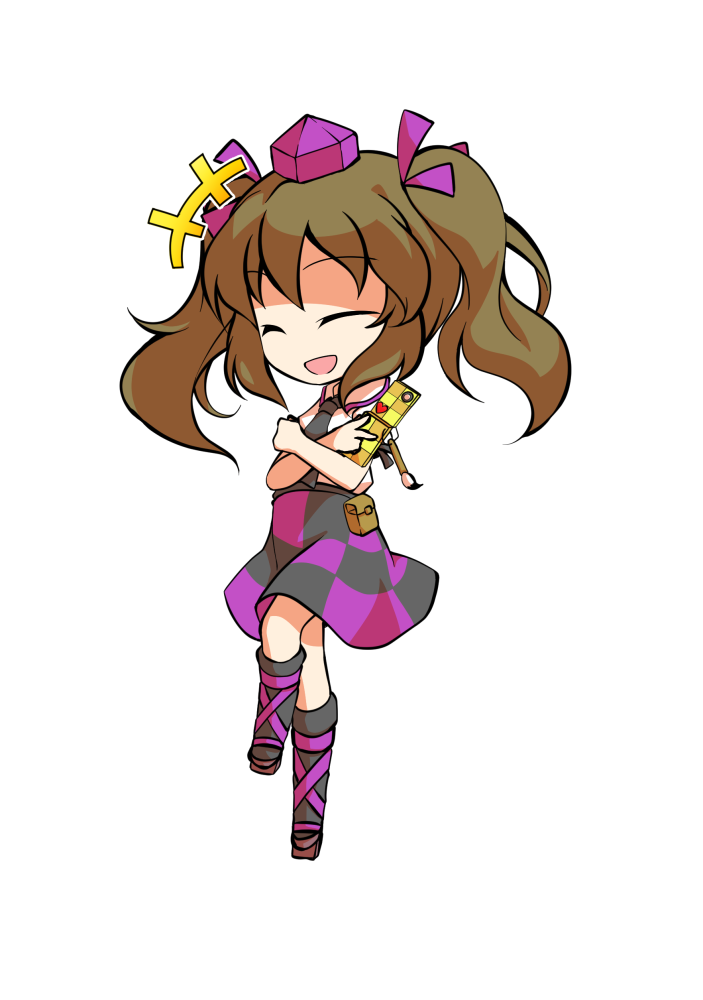 dairi, himekaidou hatate, touhou, commentary request, large variant set, variant set, 1girl, black necktie, black socks, brown hair, cellphone, checkered clothes, checkered skirt, chibi, chibi only, flip phone, full body, geta, hat, holding, holding phone, long hair, necktie, phone, purple hat, shirt, skirt, socks, solo, tachi-e, tengu-geta, tokin hat, transparent background, twintails, white shirt